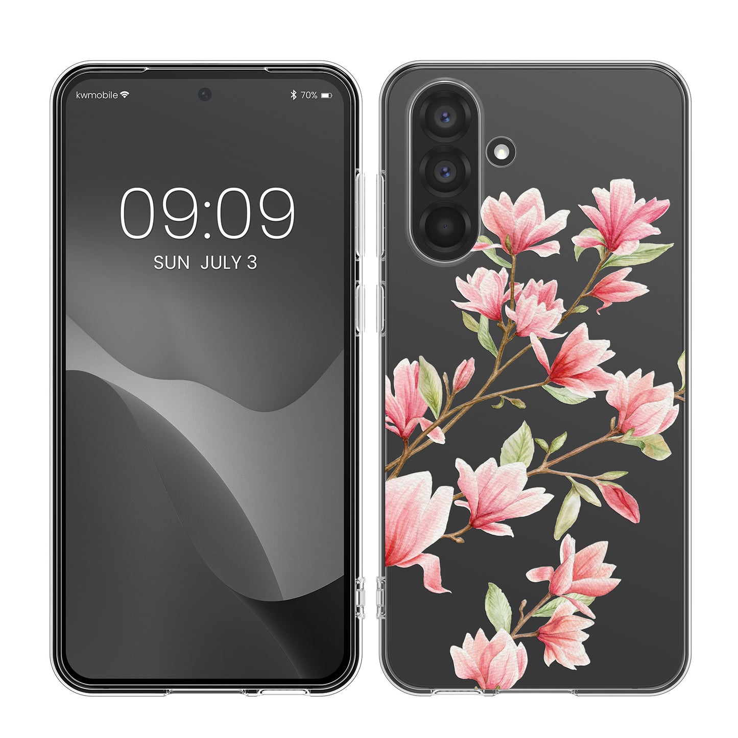 kwmobile Case kompatibel mit Samsung Galaxy A56 5G - Hülle Silikon transparent Magnolien Rosa Weiß Transparent Rosa  [dsg01]