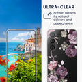 kwmobile Hülle kompatibel mit Samsung Galaxy A55 5G Handyhülle - Silikon Case transparent - Mit Glas Schutzfolie - Blumenblüten und Rosen Transparent