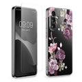 kwmobile Hülle kompatibel mit Samsung Galaxy A56 5G Handyhülle - Silikon Case transparent - Mit Glas Schutzfolie - Blumenblüten und Rosen Pastelllila Transparent Pastelllila  [dsg01]