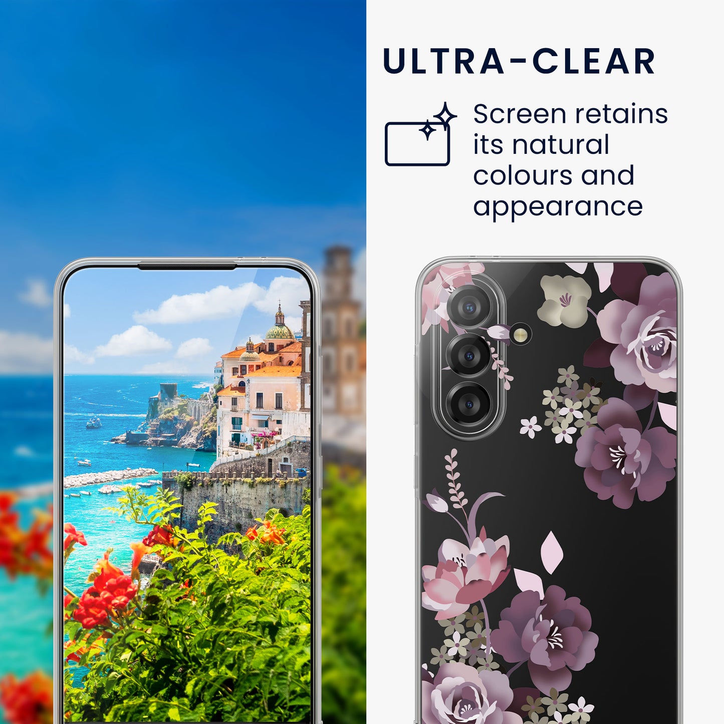 kwmobile Hülle kompatibel mit Samsung Galaxy A56 5G Handyhülle Mit Glas Schutzfolie Blumenblüten und Rosen Transparent