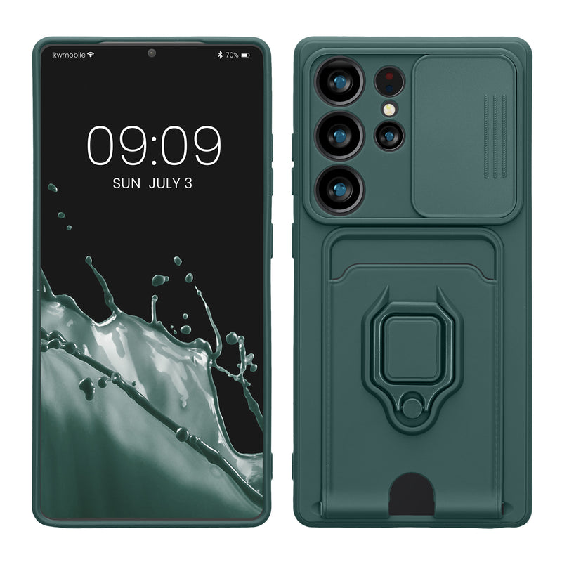 kwmobile Handyhülle kompatibel mit Samsung Galaxy S25 Ultra - Softcase mit Kameraschutz - Kartenfach - Moosgrün Moosgrün  