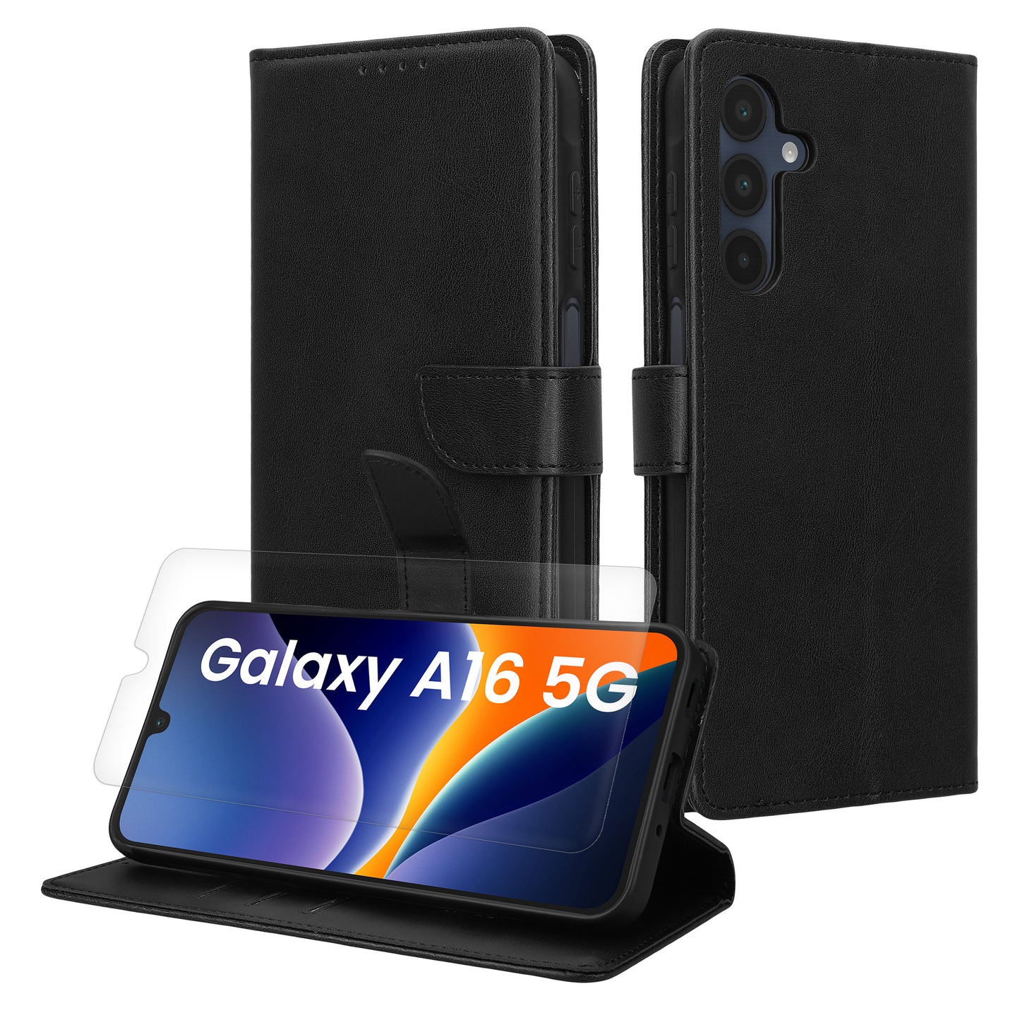 kwmobile Kunstleder Handyhülle kompatibel mit Samsung Galaxy A16 5G Hülle - Brieftaschen Schutzhülle aus PU-Leder mit Displayschutz und RFID-Schutz - Schwarz Schwarz  