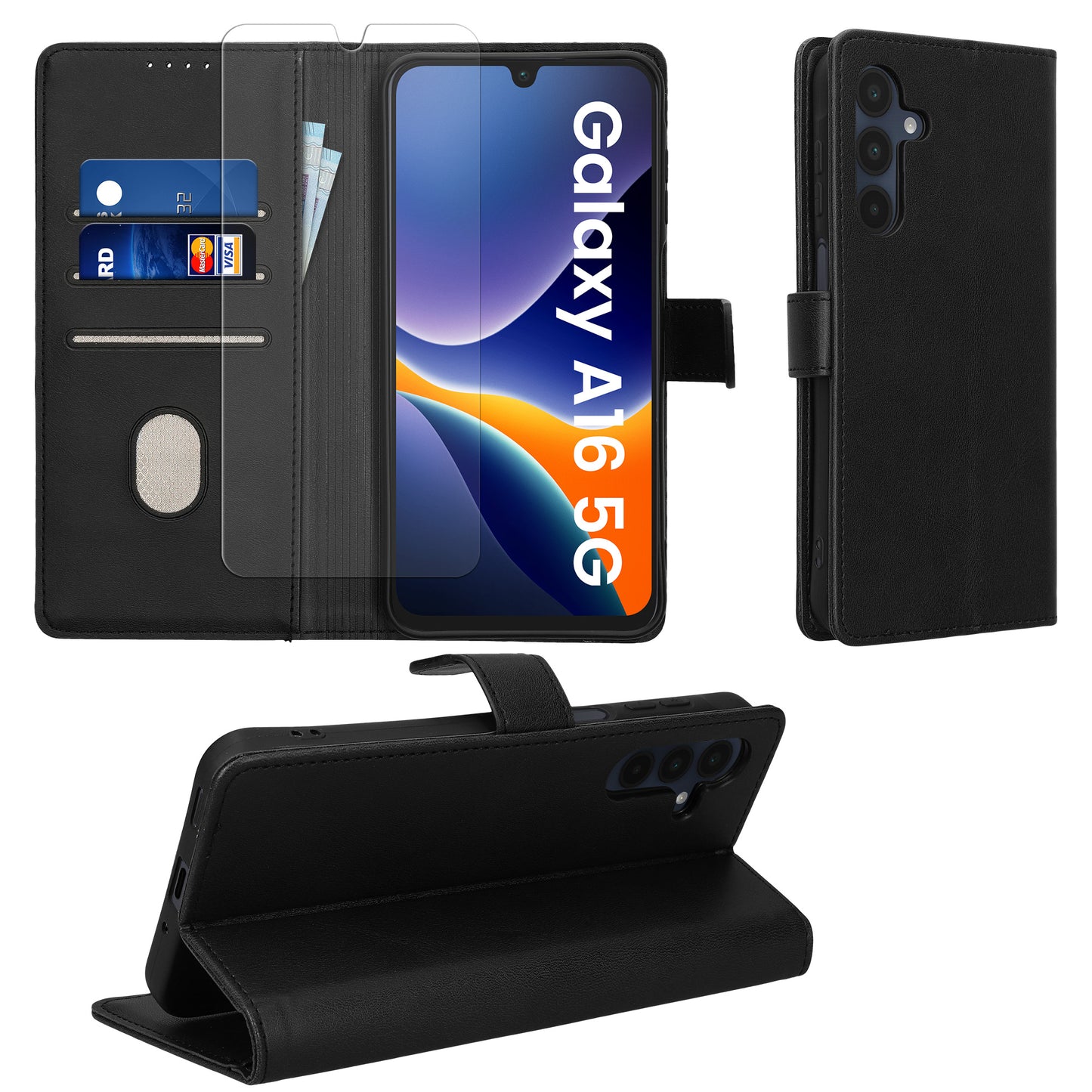 kwmobile Kunstleder Handyhülle kompatibel mit Samsung Galaxy A16 5G Hülle - Brieftaschen Schutzhülle aus PU-Leder mit Displayschutz und RFID-Schutz