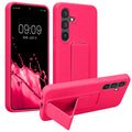kwmobile Handyhülle kompatibel mit Samsung Galaxy S24 - Hülle mit Fingerhalter und Standfunktion - Silikon Case Handy Cover in Neon Pink Neon Pink  