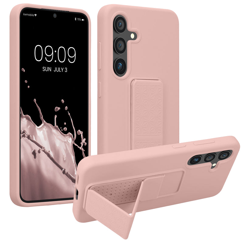 kwmobile Handyhülle kompatibel mit Samsung Galaxy S24 - Hülle mit Fingerhalter und Standfunktion - Silikon Case Handy Cover in Altrosa Altrosa  