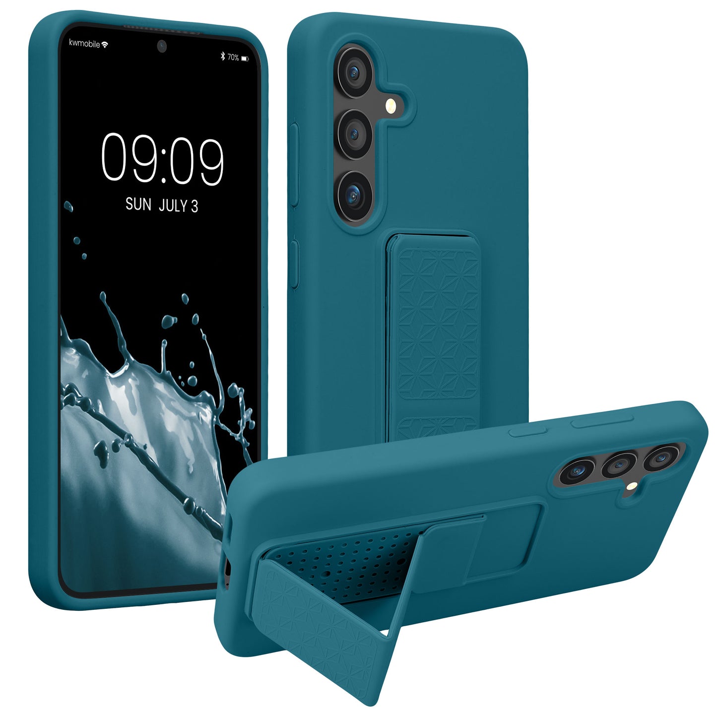 kwmobile Handyhülle kompatibel mit Samsung Galaxy S24 - Hülle mit Fingerhalter und Standfunktion - Silikon Case Handy Cover in Petrol matt Petrol matt  