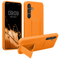 kwmobile Handyhülle kompatibel mit Samsung Galaxy S24 - Hülle mit Fingerhalter und Standfunktion - Silikon Case Handy Cover in Fruity Orange Fruity Orange  