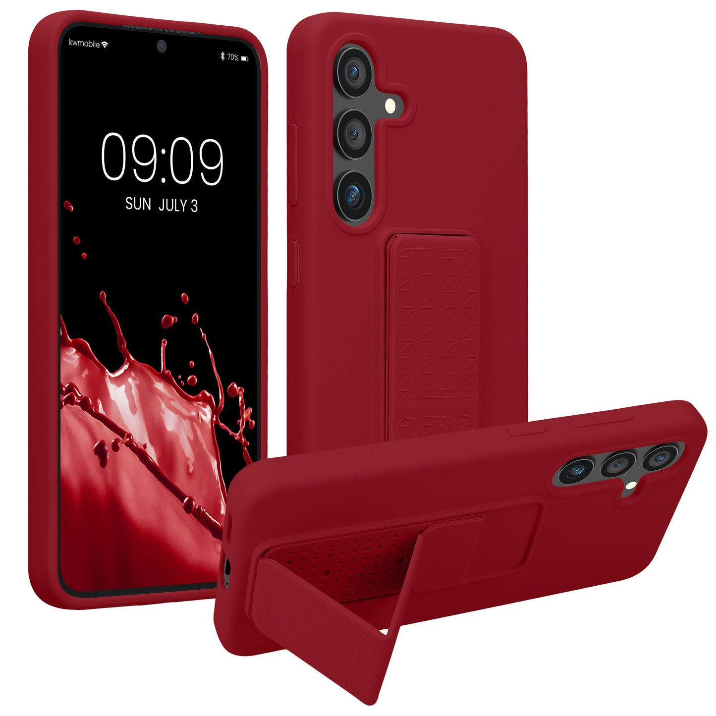 kwmobile Handyhülle kompatibel mit Samsung Galaxy S24 - Hülle mit Fingerhalter und Standfunktion - Silikon Case Handy Cover in Rhabarber Rot Rhabarber Rot  