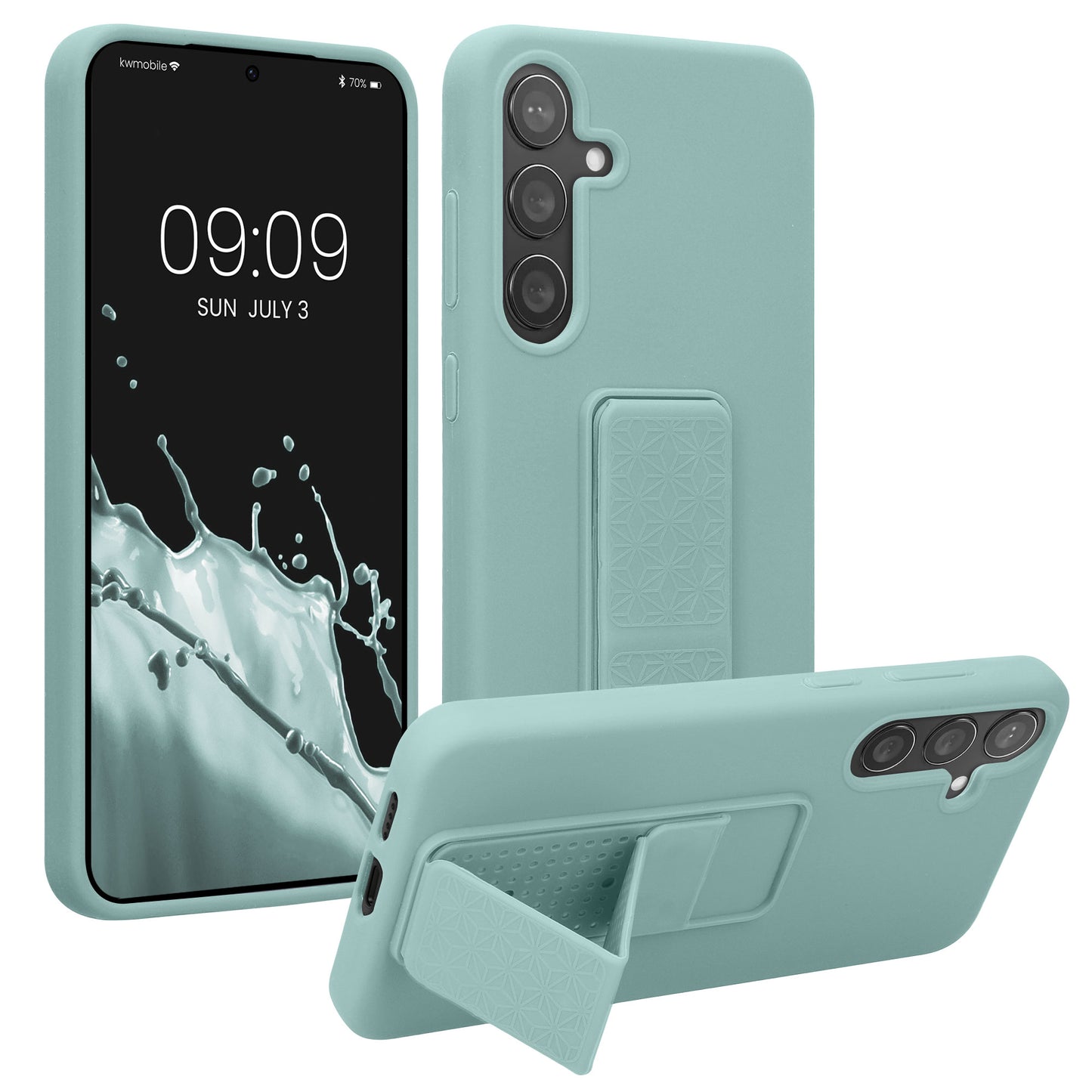 kwmobile Handyhülle kompatibel mit Samsung Galaxy S24 Plus - Hülle mit Fingerhalter und Standfunktion - Silikon Case Handy Cover in Mintgrün Mintgrün  
