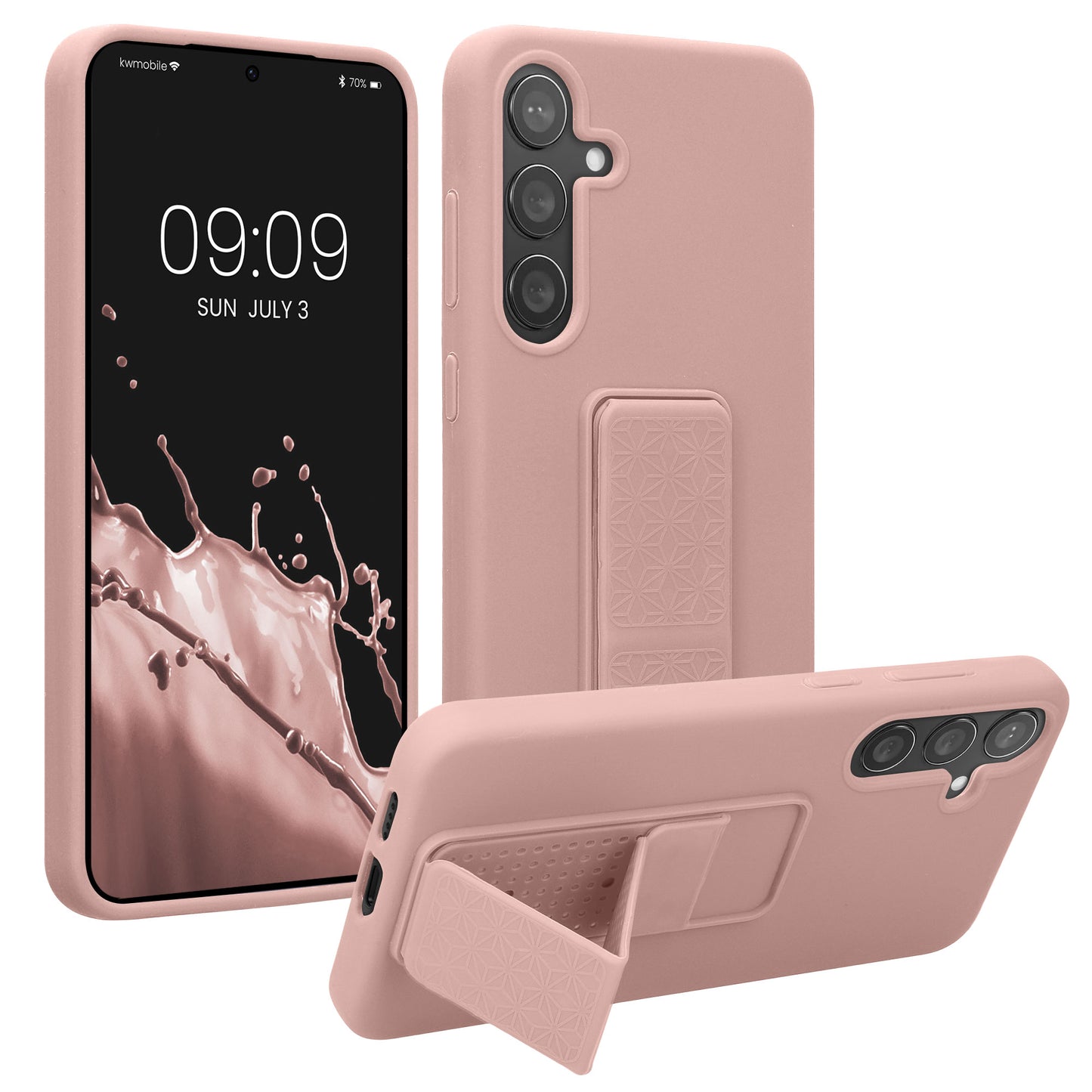 kwmobile Handyhülle kompatibel mit Samsung Galaxy S24 Plus - Hülle mit Fingerhalter und Standfunktion - Silikon Case Handy Cover in Altrosa Altrosa  
