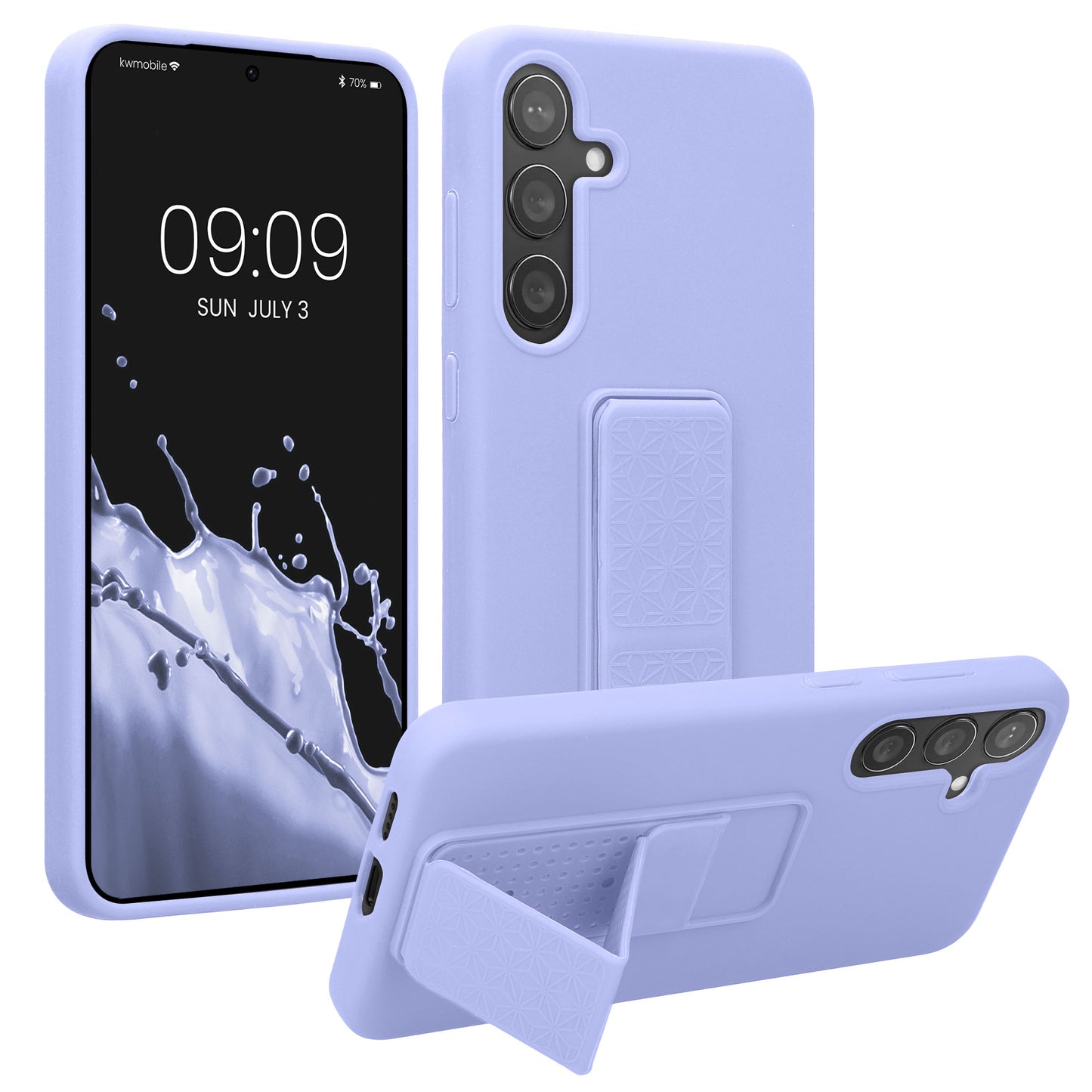 kwmobile Handyhülle kompatibel mit Samsung Galaxy S24 Plus - Hülle mit Fingerhalter und Standfunktion - Silikon Case Handy Cover in Lavendel Lavendel  
