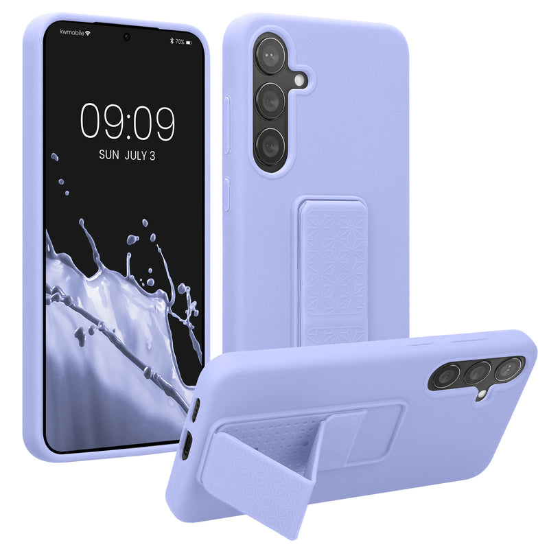 kwmobile Handyhülle kompatibel mit Samsung Galaxy S24 Plus - Hülle mit Fingerhalter und Standfunktion - Silikon Case Handy Cover in Lavendel Lavendel  