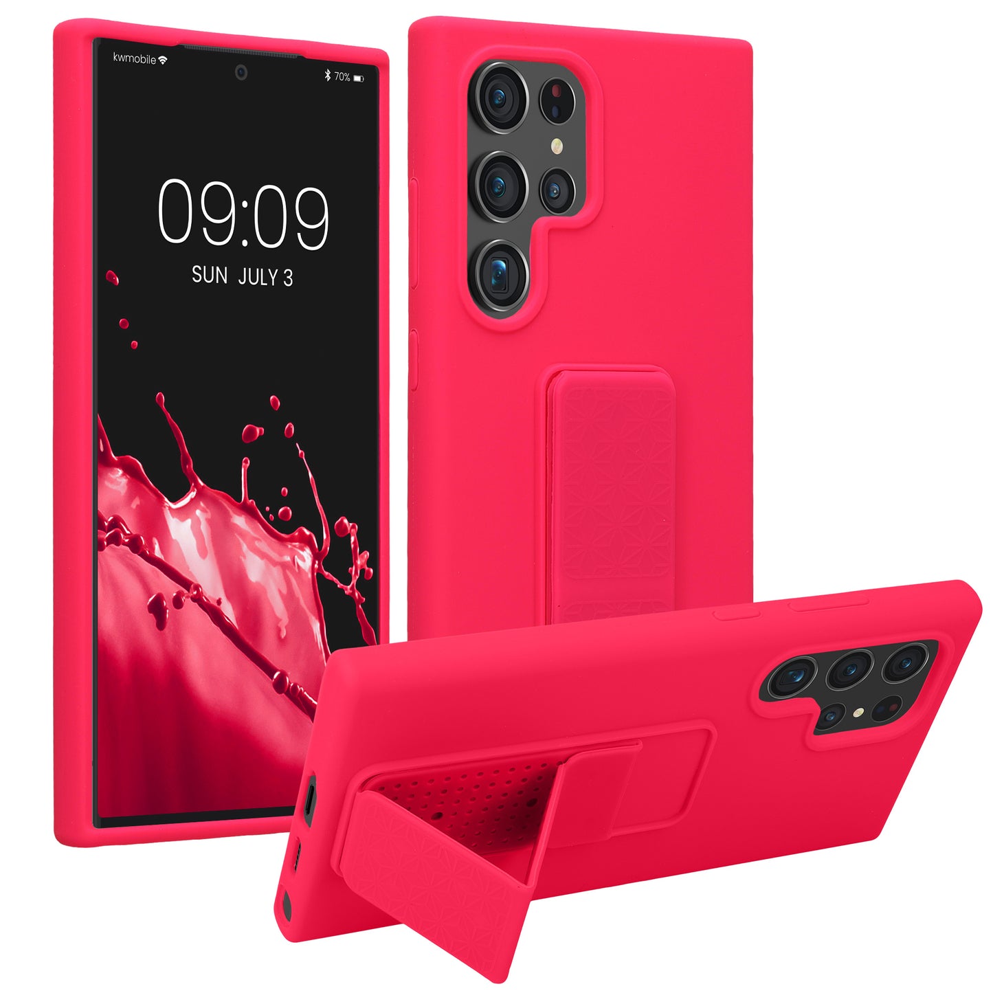 kwmobile Handyhülle kompatibel mit Samsung Galaxy S24 Ultra - Hülle mit Fingerhalter und Standfunktion - Silikon Case Handy Cover in Neon Pink Neon Pink  