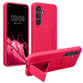 kwmobile Handyhülle kompatibel mit Samsung Galaxy S25 - Hülle mit Fingerhalter und Standfunktion - Silikon Case Handy Cover in Neon Pink Neon Pink  