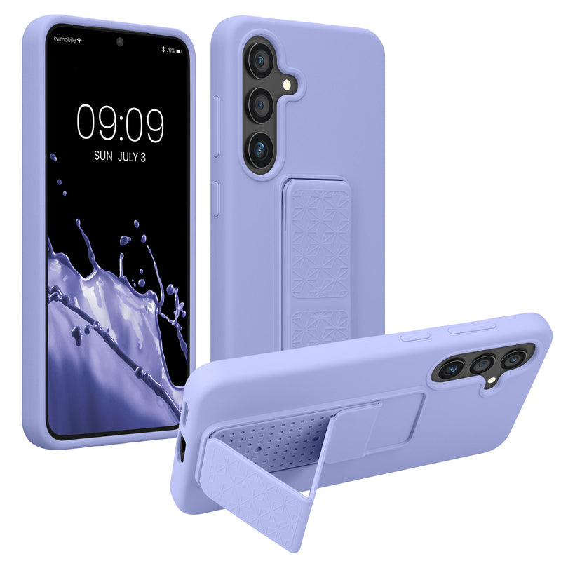 kwmobile Handyhülle kompatibel mit Samsung Galaxy S25 - Hülle mit Fingerhalter und Standfunktion - Silikon Case Handy Cover in Lavendel Lavendel  