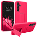 kwmobile Handyhülle kompatibel mit Samsung Galaxy S25 Plus - Hülle mit Fingerhalter und Standfunktion - Silikon Case Handy Cover in Neon Pink Neon Pink  
