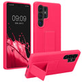 kwmobile Handyhülle kompatibel mit Samsung Galaxy S25 Ultra - Hülle mit Fingerhalter und Standfunktion - Silikon Case Handy Cover in Neon Pink Neon Pink  