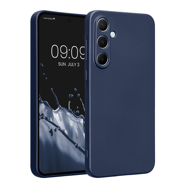 kwmobile Handyhülle kompatibel mit Samsung Galaxy A55 5G Hülle - weiche Silikon Case metallisch schimmernd in Metallic Blau Metallic Blau  