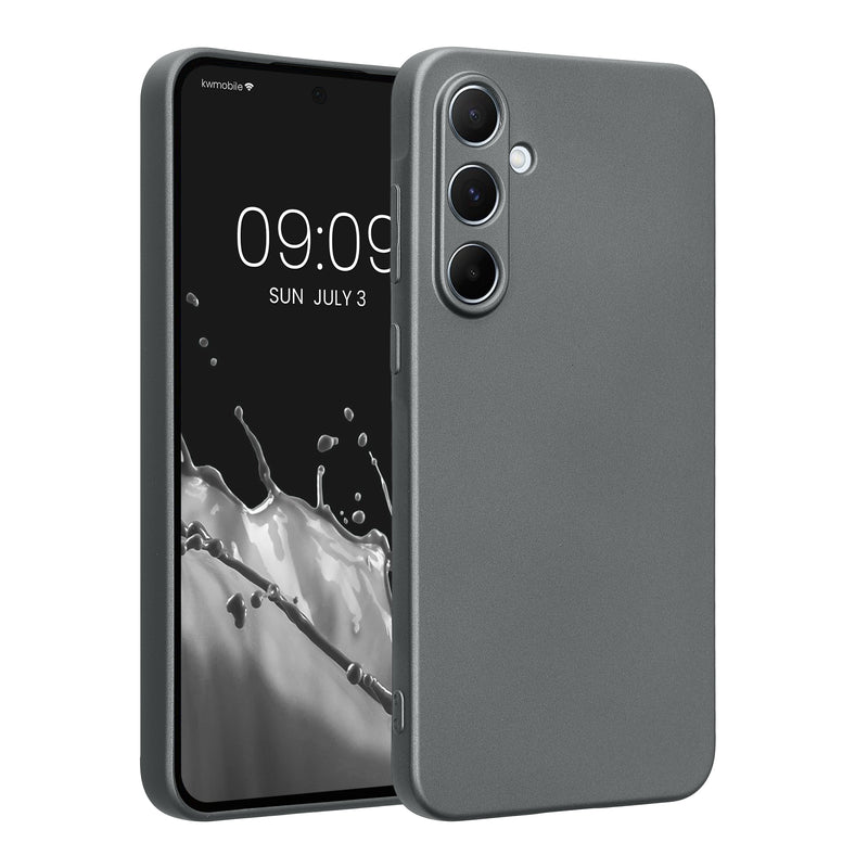 kwmobile Handyhülle kompatibel mit Samsung Galaxy A55 5G Hülle - weiche Silikon Case metallisch schimmernd in Metallic Grau Metallic Grau  