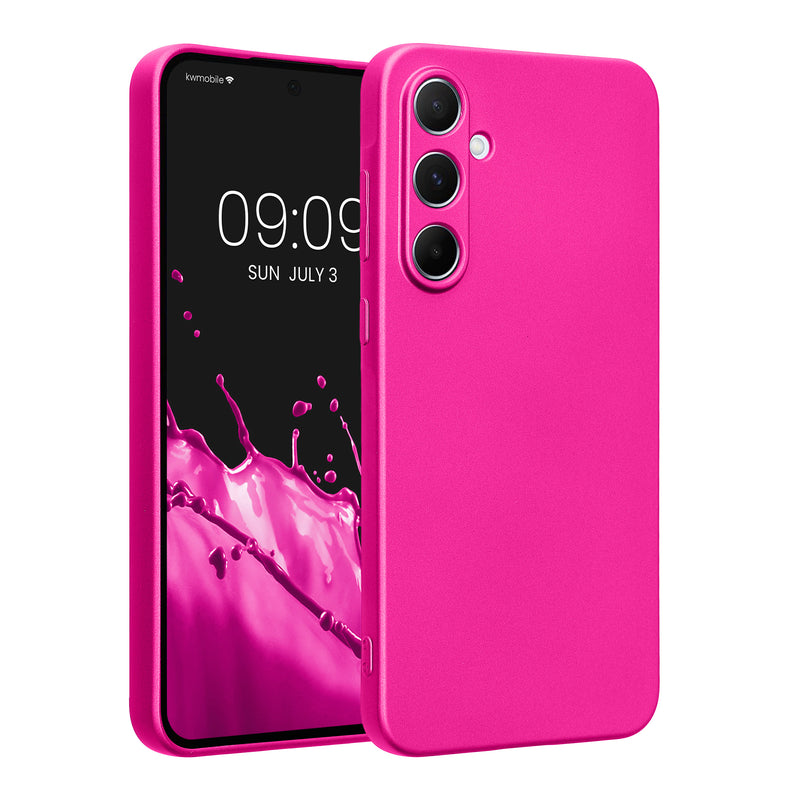 kwmobile Handyhülle kompatibel mit Samsung Galaxy A55 5G Hülle - weiche Silikon Case metallisch schimmernd in Metallic Pink Metallic Pink  