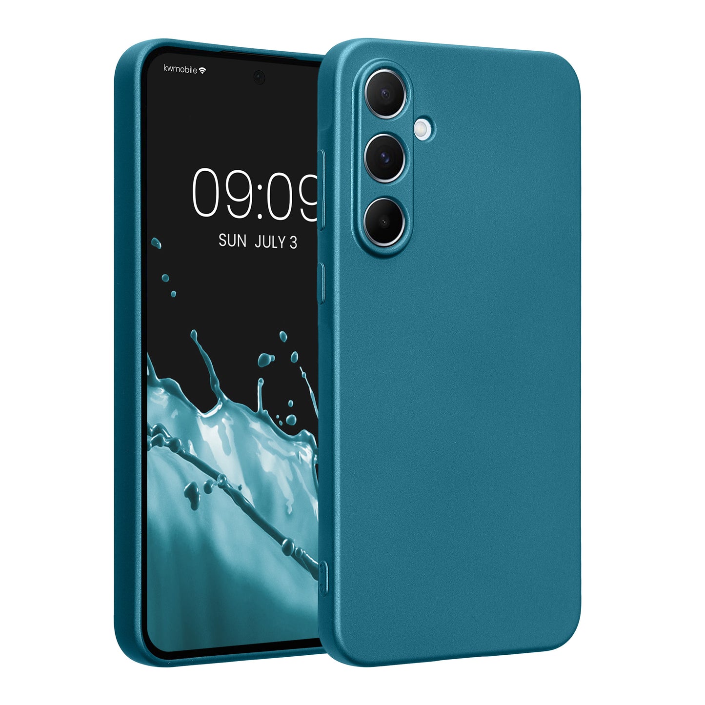 kwmobile Handyhülle kompatibel mit Samsung Galaxy A55 5G Hülle - weiche Silikon Case metallisch schimmernd in Metallic Karibikblau Metallic Karibikblau  