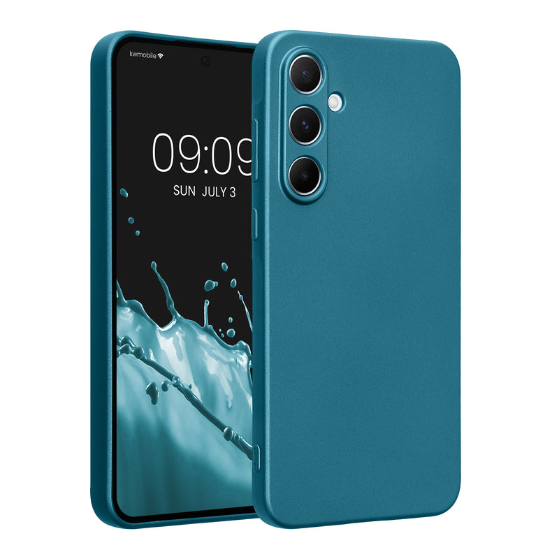 kwmobile Handyhülle kompatibel mit Samsung Galaxy A55 5G Hülle - weiche Silikon Case metallisch schimmernd in Metallic Karibikblau Metallic Karibikblau  