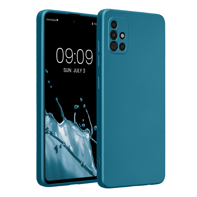 kwmobile Handyhülle kompatibel mit Samsung Galaxy A51 Hülle - weiche Silikon Case metallisch schimmernd in Metallic Karibikblau Metallic Karibikblau  