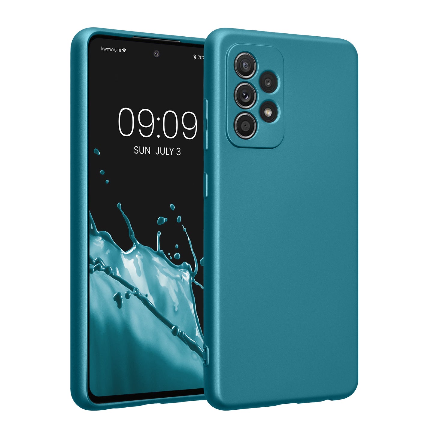 kwmobile Handyhülle kompatibel mit Samsung Galaxy A52 / A52 5G / A52s 5G Hülle - weiche Silikon Case metallisch schimmernd in Metallic Karibikblau Metallic Karibikblau  