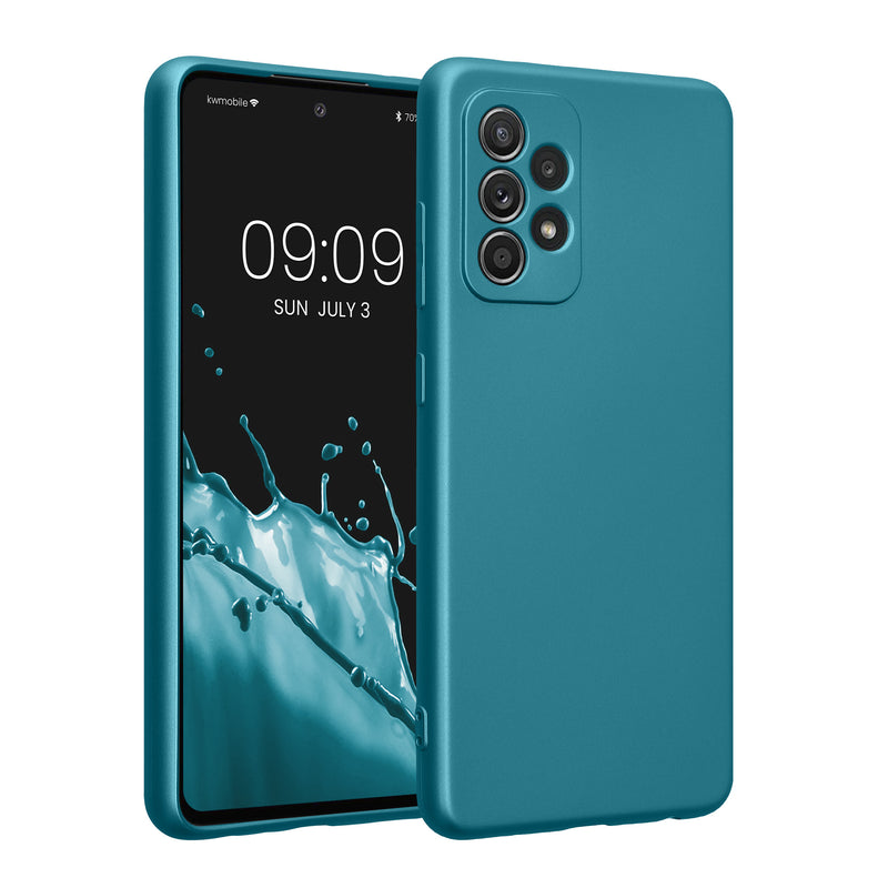 kwmobile Handyhülle kompatibel mit Samsung Galaxy A52 / A52 5G / A52s 5G Hülle - weiche Silikon Case metallisch schimmernd in Metallic Karibikblau Metallic Karibikblau  