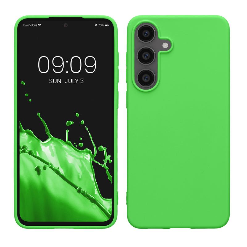 kwmobile Hülle kompatibel mit Samsung Galaxy S25 FE Hülle - weiches TPU Silikon Case - Cover geeignet für kabelloses Laden - Limettengrün Limettengrün  