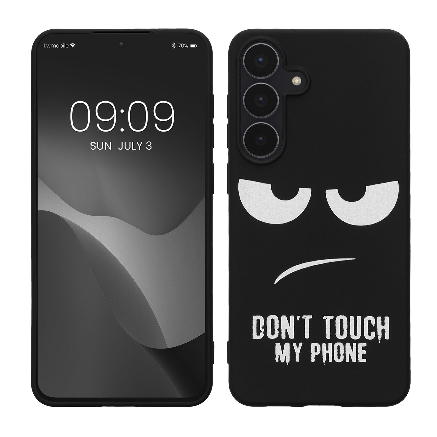 kwmobile Hülle kompatibel mit Samsung Galaxy S25 FE - Handyhülle Silikon Case - Don't touch my Phone Weiß Schwarz Weiß  [dsg01]
