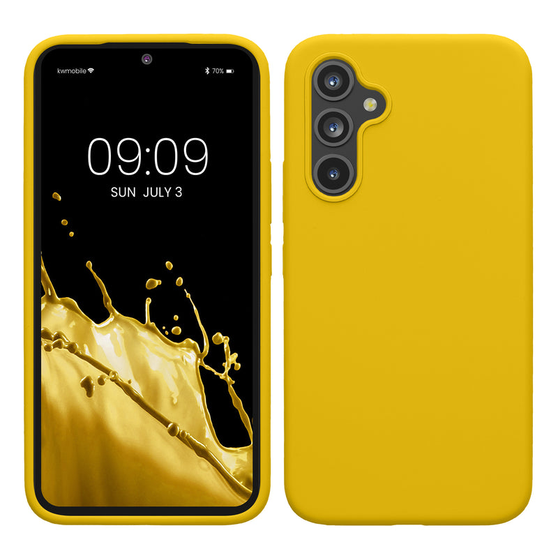 kwmobile Hülle kompatibel mit Samsung Galaxy A54 5G Hülle - dünnes Silikon Handy Case - Handyhülle weiche Oberfläche - kabelloses Laden - Strahlend Gelb Strahlend Gelb  