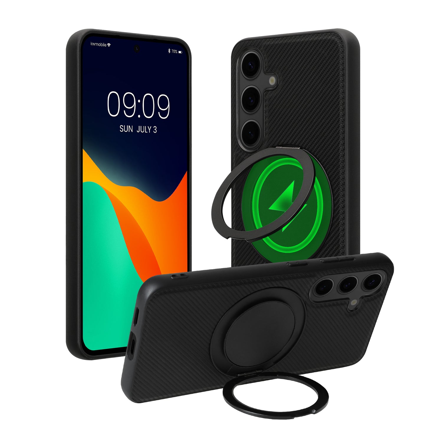 kwmobile Hülle für Samsung Galaxy S24 Handyhülle - Case kompatibel mit MagSafe - Cover mit Ringständer - Carbon Look