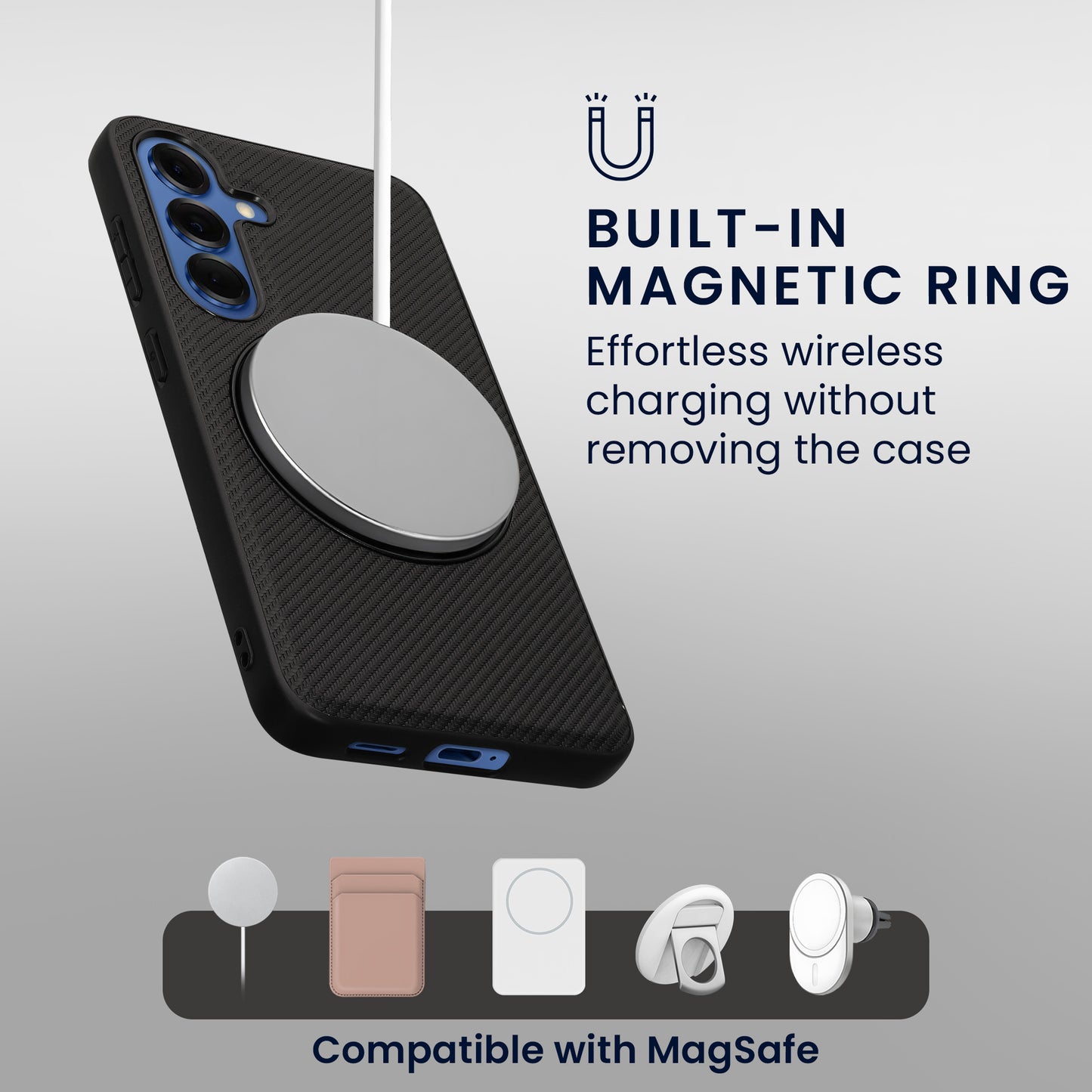 kwmobile Hülle für Samsung Galaxy S25 Handyhülle - Case kompatibel mit MagSafe - Cover mit Ringständer - Carbon Look
