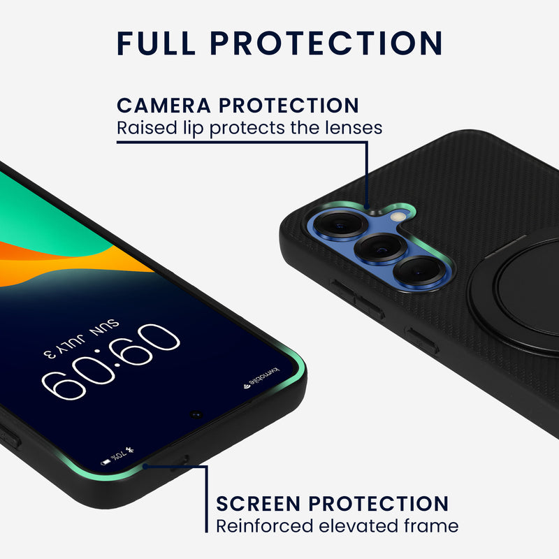 kwmobile Hülle für Samsung Galaxy S25 Handyhülle - Case kompatibel mit MagSafe - Cover mit Ringständer - Carbon Look