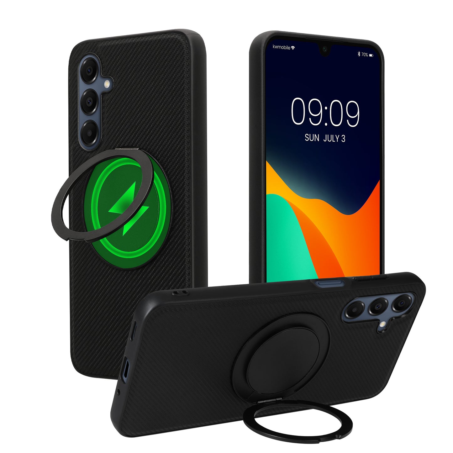 kwmobile Hülle für Samsung Galaxy A16 5G Handyhülle - Case kompatibel mit MagSafe - Cover mit Ringständer - Kunstleder Carbon Look in Schwarz Schwarz  [dsg01]