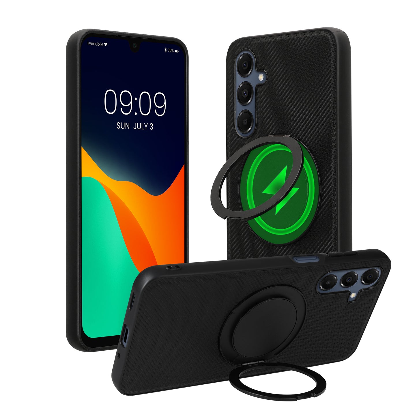 kwmobile Hülle für Samsung Galaxy A16 5G Handyhülle - Case kompatibel mit MagSafe - Cover mit Ringständer - Carbon Look