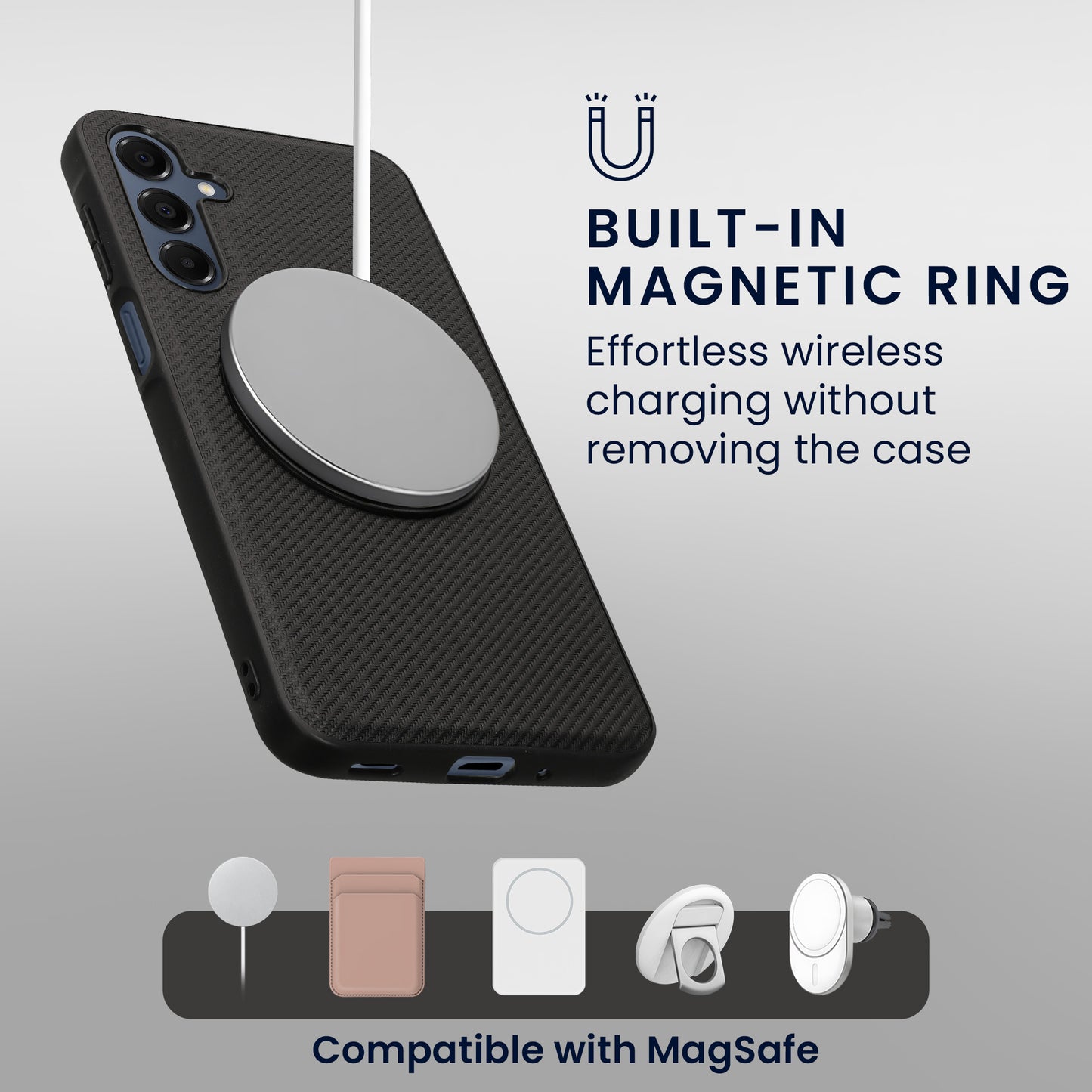 kwmobile Hülle für Samsung Galaxy A16 5G Handyhülle - Case kompatibel mit MagSafe - Cover mit Ringständer - Carbon Look