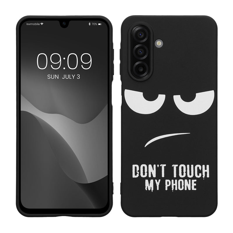 kwmobile Hülle kompatibel mit Samsung Galaxy A17 4G / 5G - Handyhülle Silikon Case - Don't touch my Phone Weiß Schwarz Weiß  [dsg01]