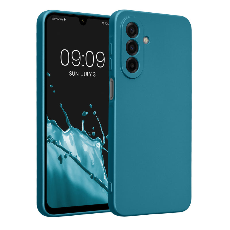 kwmobile Handyhülle kompatibel mit Samsung Galaxy A17 4G / 5G Hülle - weiche Silikon Case metallisch schimmernd in Metallic Karibikblau Metallic Karibikblau  