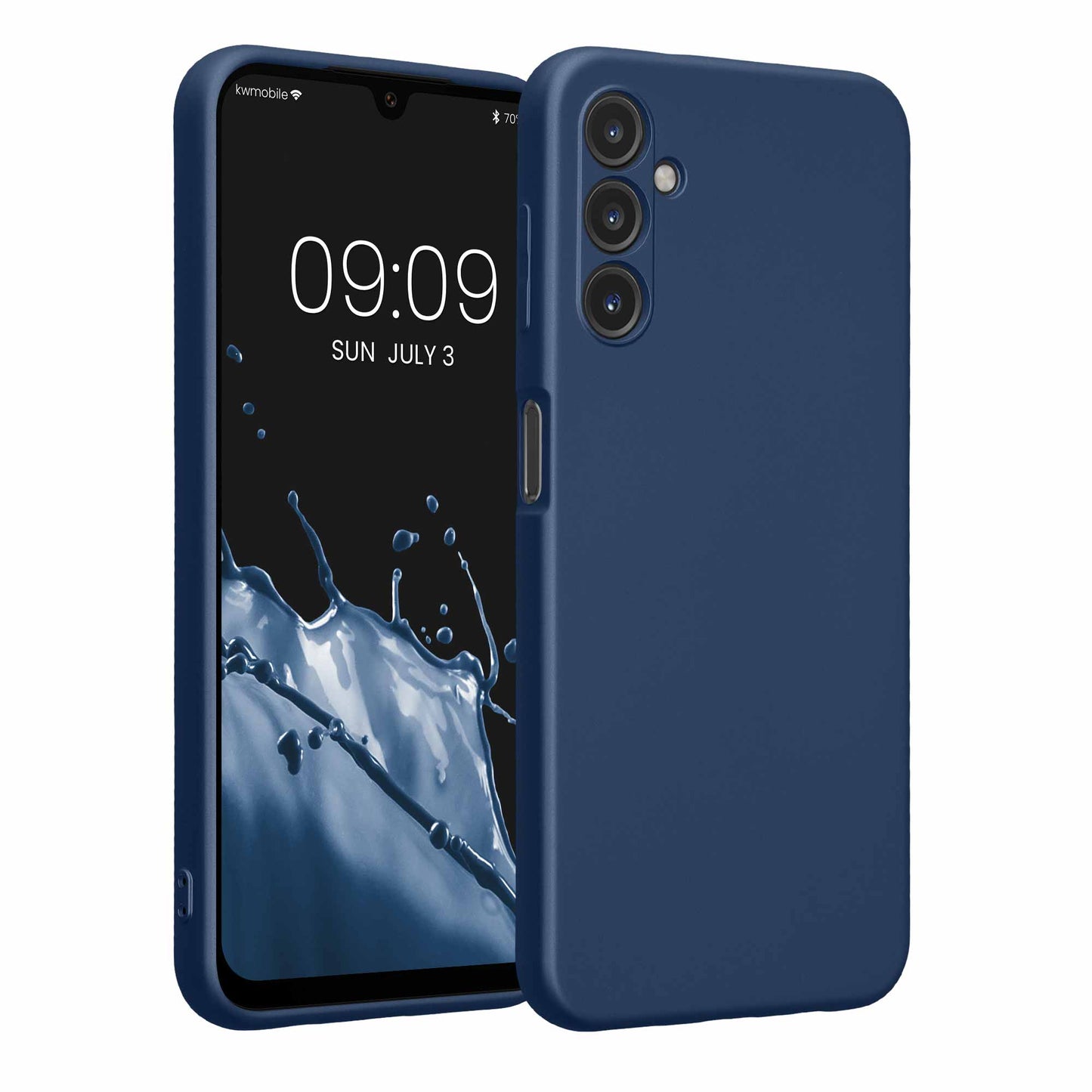 kwmobile Handyhülle kompatibel mit Samsung Galaxy A14 5G Hülle - weiche Silikon Case metallisch schimmernd in Metallic Blau Metallic Blau  