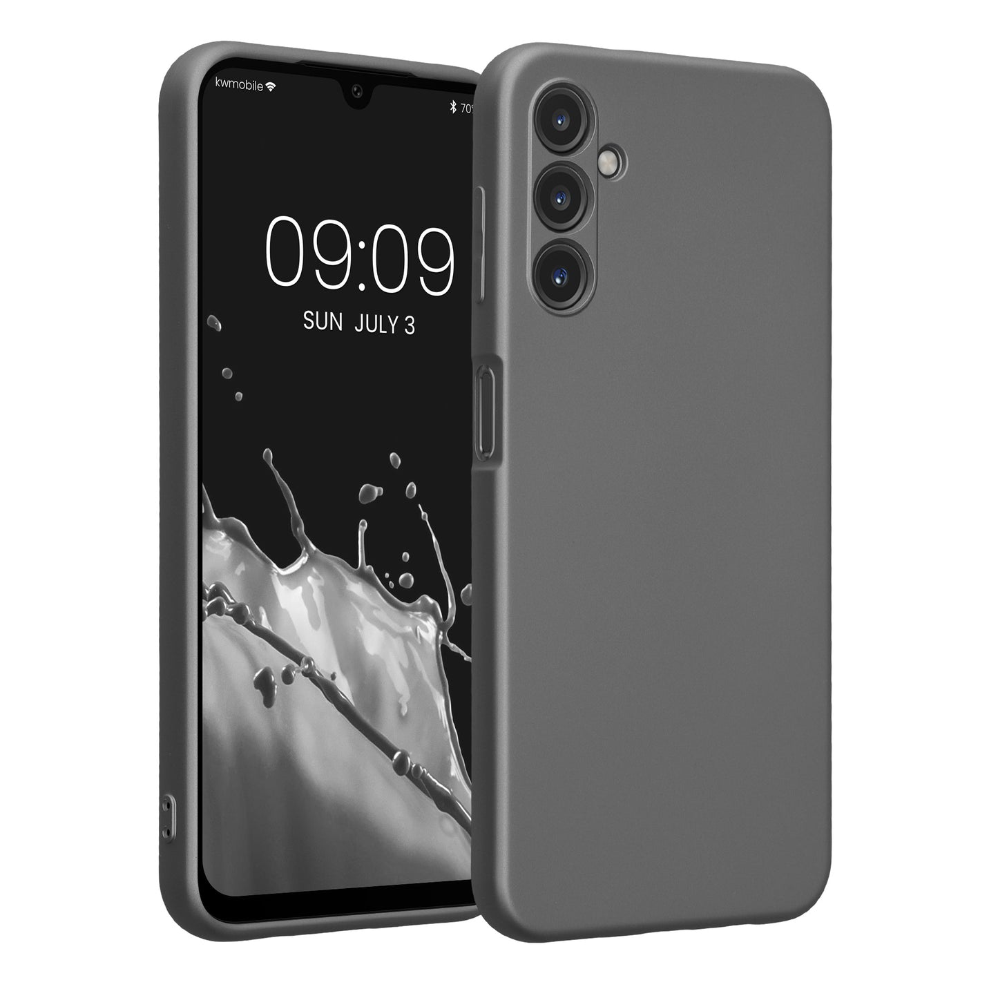 kwmobile Handyhülle kompatibel mit Samsung Galaxy A14 5G Hülle - weiche Silikon Case metallisch schimmernd in Metallic Grau Metallic Grau  
