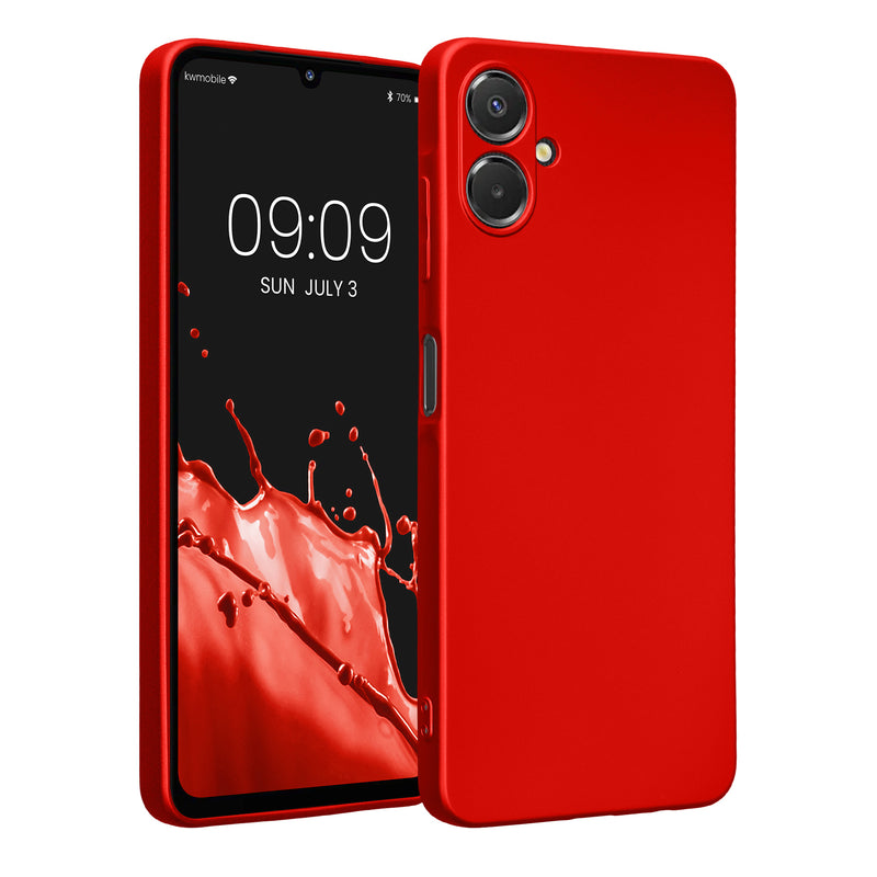kwmobile Handyhülle kompatibel mit Samsung Galaxy A06 Hülle - weiche Silikon Case metallisch schimmernd in Metallic Dunkelrot Metallic Dunkelrot  