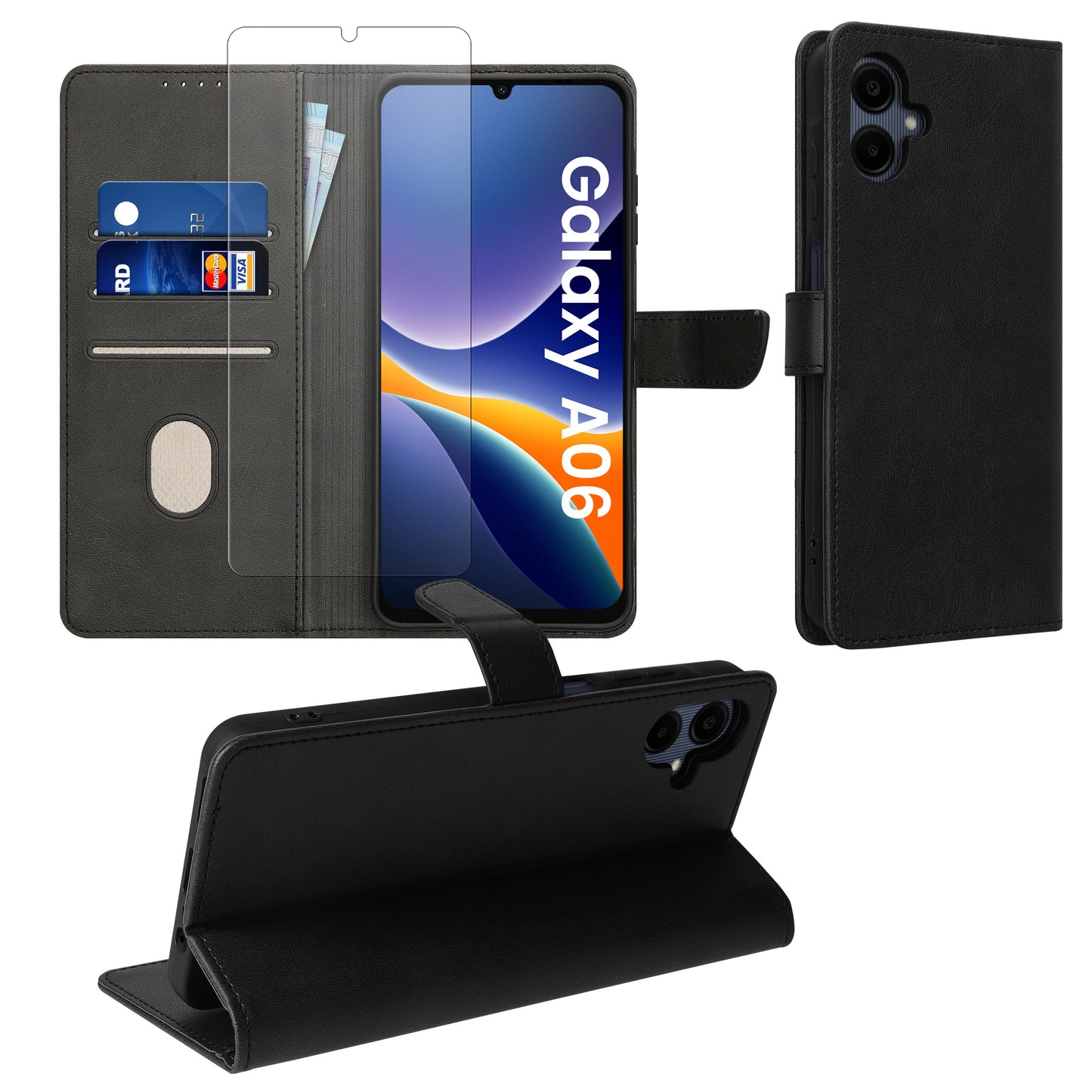 kwmobile Kunstleder Handyhülle kompatibel mit Samsung Galaxy A06 Hülle - Brieftaschen Schutzhülle aus PU-Leder mit Displayschutz und RFID-Schutz