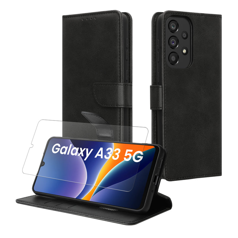 kwmobile Kunstleder Handyhülle kompatibel mit Samsung Galaxy A33 5G Hülle - Brieftaschen Schutzhülle aus PU-Leder mit Displayschutz und RFID-Schutz - Schwarz Schwarz  