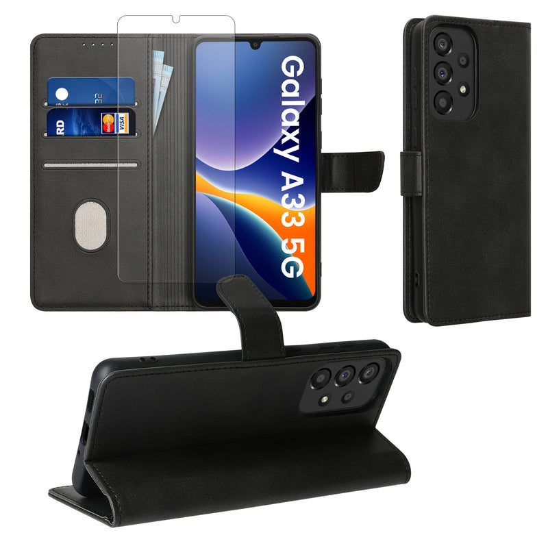 kwmobile Kunstleder Handyhülle kompatibel mit Samsung Galaxy A33 5G Hülle Brieftaschen Schutzhülle aus PU-Leder mit Displayschutz und RFID-Schutz