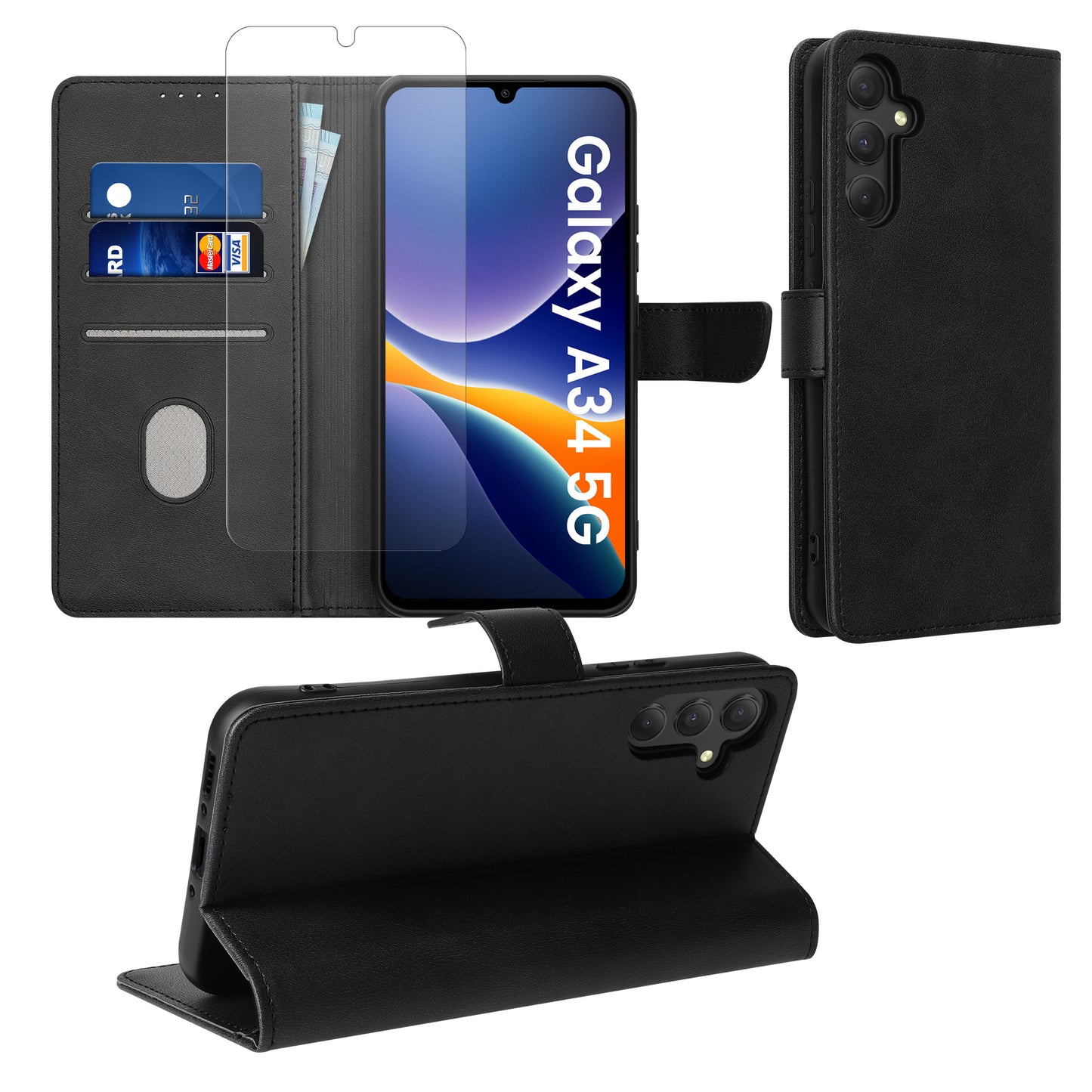 kwmobile Kunstleder Handyhülle kompatibel mit Samsung Galaxy A34 5G Hülle Brieftaschen Schutzhülle aus PU-Leder mit Displayschutz und RFID-Schutz