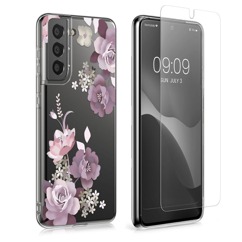 kwmobile Hülle kompatibel mit Samsung Galaxy S21 Handyhülle Silikon Case transparent Mit Glas Schutzfolie