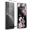 kwmobile Hülle kompatibel mit Samsung Galaxy S10 Handyhülle - Silikon Case transparent - Mit Glas Schutzfolie - Blumenblüten und Rosen Pastelllila Transparent Pastelllila  [dsg01]