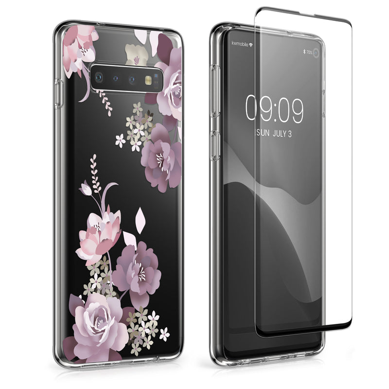 kwmobile Hülle kompatibel mit Samsung Galaxy S10 Handyhülle Silikon Case transparent Mit Glas Schutzfolie
